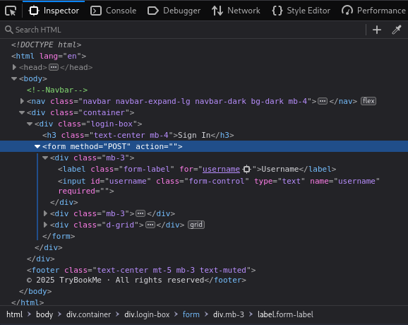 Login form HTML