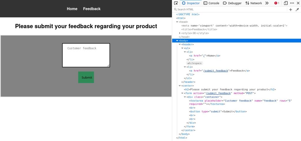 Submit Feedback page