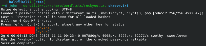 Cracked hashes
