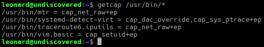 Capabilities of files in /usr/bin