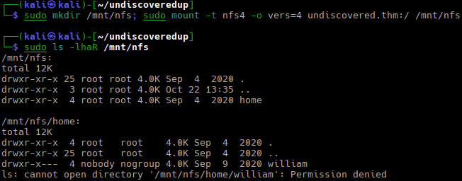 Directory listing of the NFS share