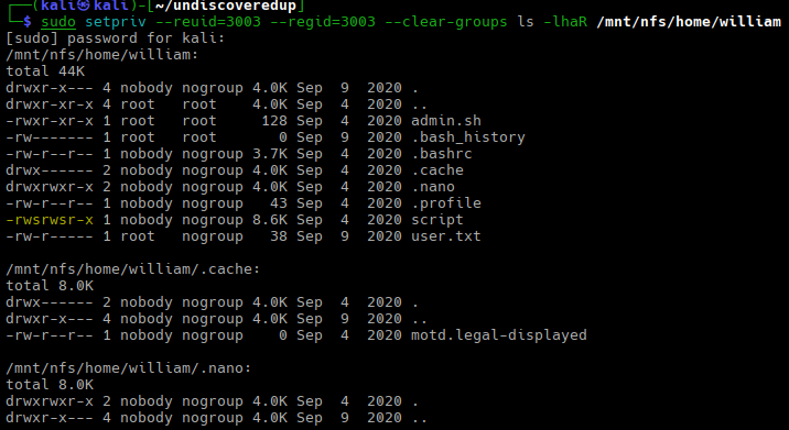 Directory listing of /mnt/nfs/home/william